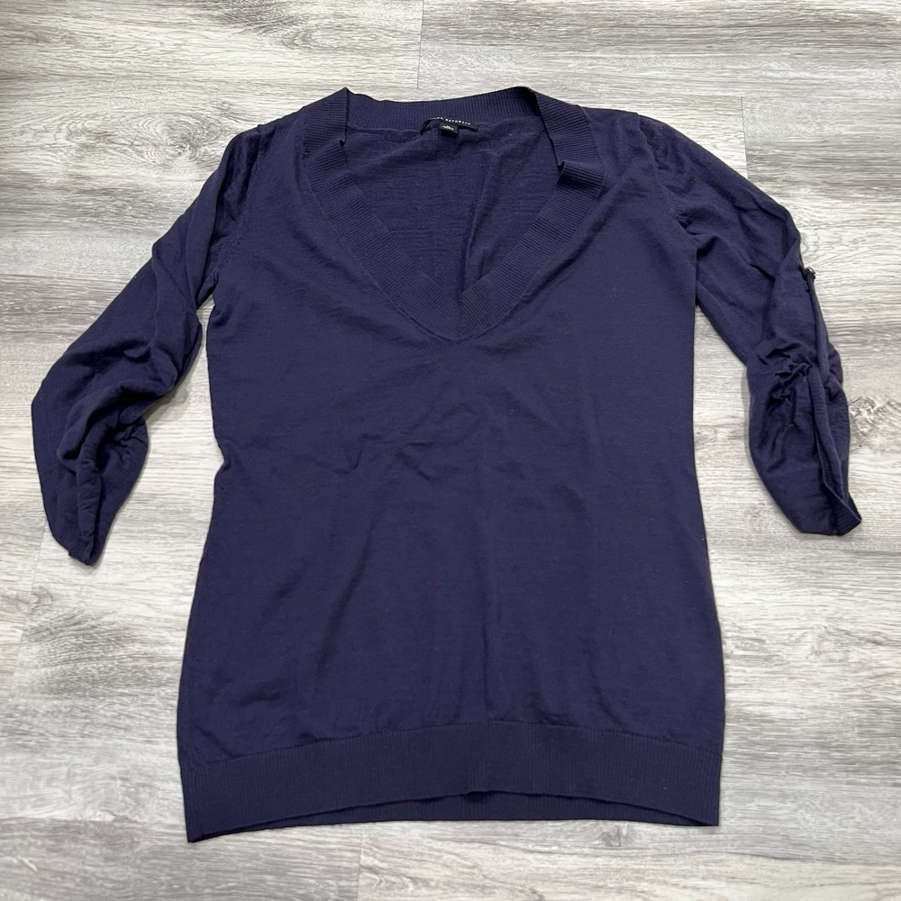 Banana Republic‎ V-Neck Knit Top Ruched Sleeve Casual Blouse Womens M